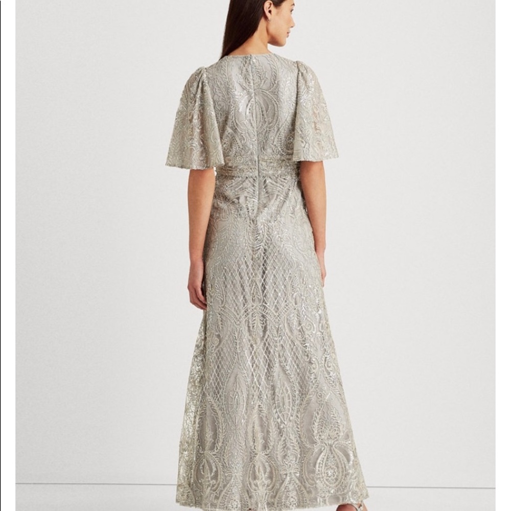 Silver Sequence Gown With Short Sleeves - image 5